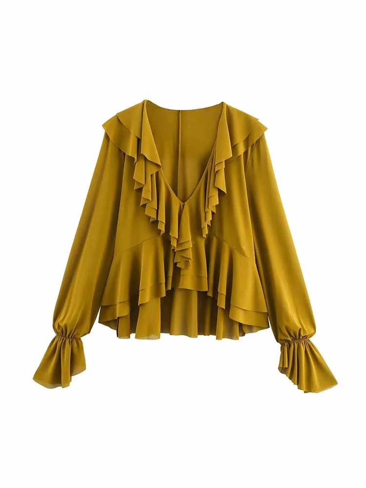 

European and American style autumn new women's fashion trend leisure temperament simple drape layered decorative tops