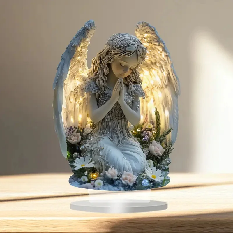1Pc Acrylic Prayer Angel Figurine Ornament Radiant Statue Desktop Decoration Gift For Home Office Cafe Decor-New