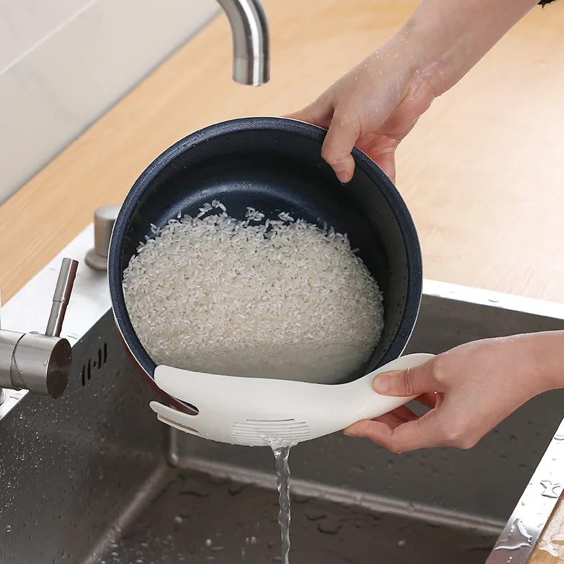 

1PC Rice Sieve Spoon Kitchen Drain Colander With Handles Rice Bowl Strainer White Rice Washing Tools Sink Drain Household Tools