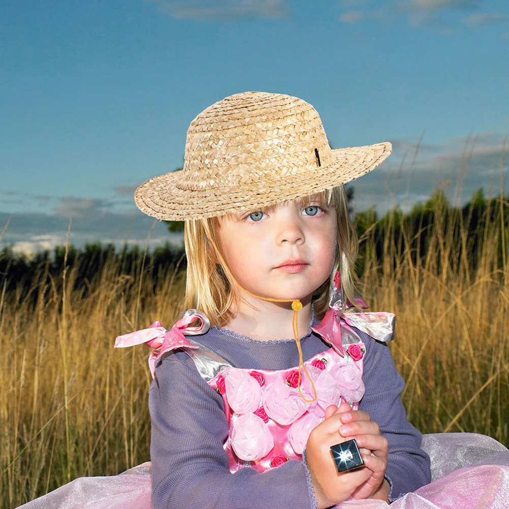 

1pc Straw Summer Sun Protection Wide Brim Cap Foldable Lightweight Adjustable Strap Outdoor Garden Travel For Boys Girls Toddler