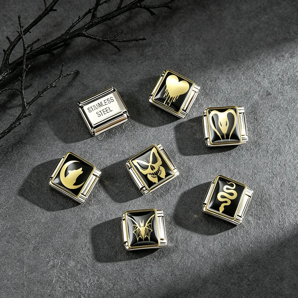 Original Design Gothic Punk Retro Schlangen-, Spinnen- und Fledermaus-Motiv Italienische Gliederkette 9mm Armbandherstellung Perlen DIY Edelstahl Schmuck Geschenk – Detail 3