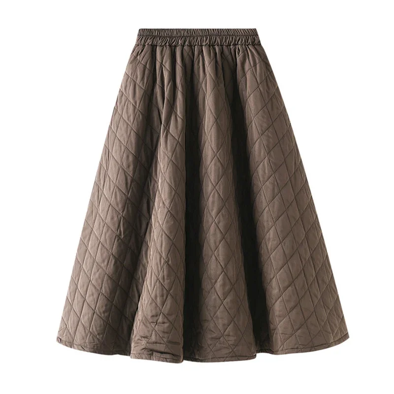 

Thick Warm Cotton Padded Skirt for Women 2023 Autumn Winter Vintage Plaid A Line High Waist Midi Long Skirt Female Ladies