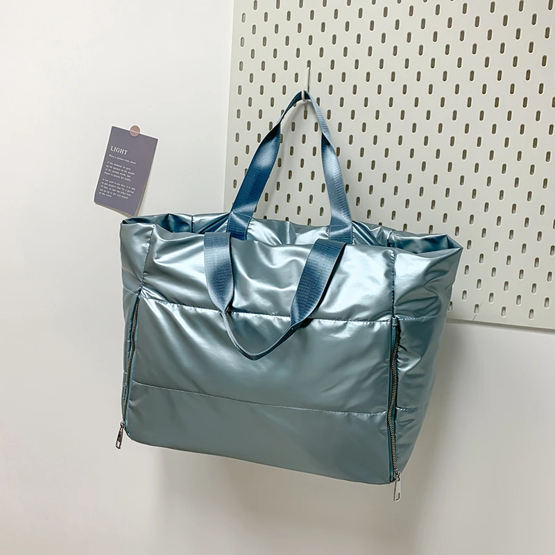 Übergroße lässige Reisetasche für Frauen wasserdichte Nylon gepolsterte Einkaufstasche geste ppte Baumwolle Raum Handtasche Messenger Mode Paar Tasche – Detail 27