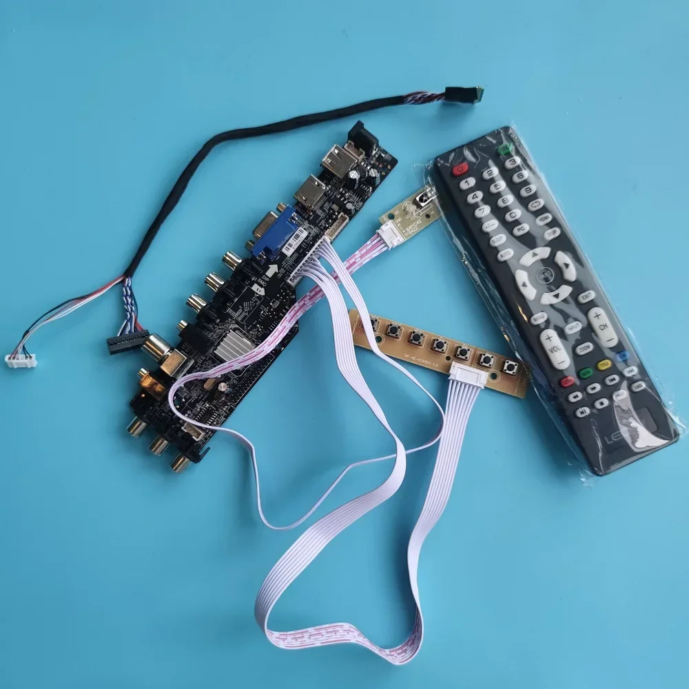 New Digital Signal DVB-T2 DVB-T DVB-C LCD TV Controller Board+7 Key Button+ 1Ch 6bit for M140NWR2 R1 R0 R2 1366X768 Panel screen