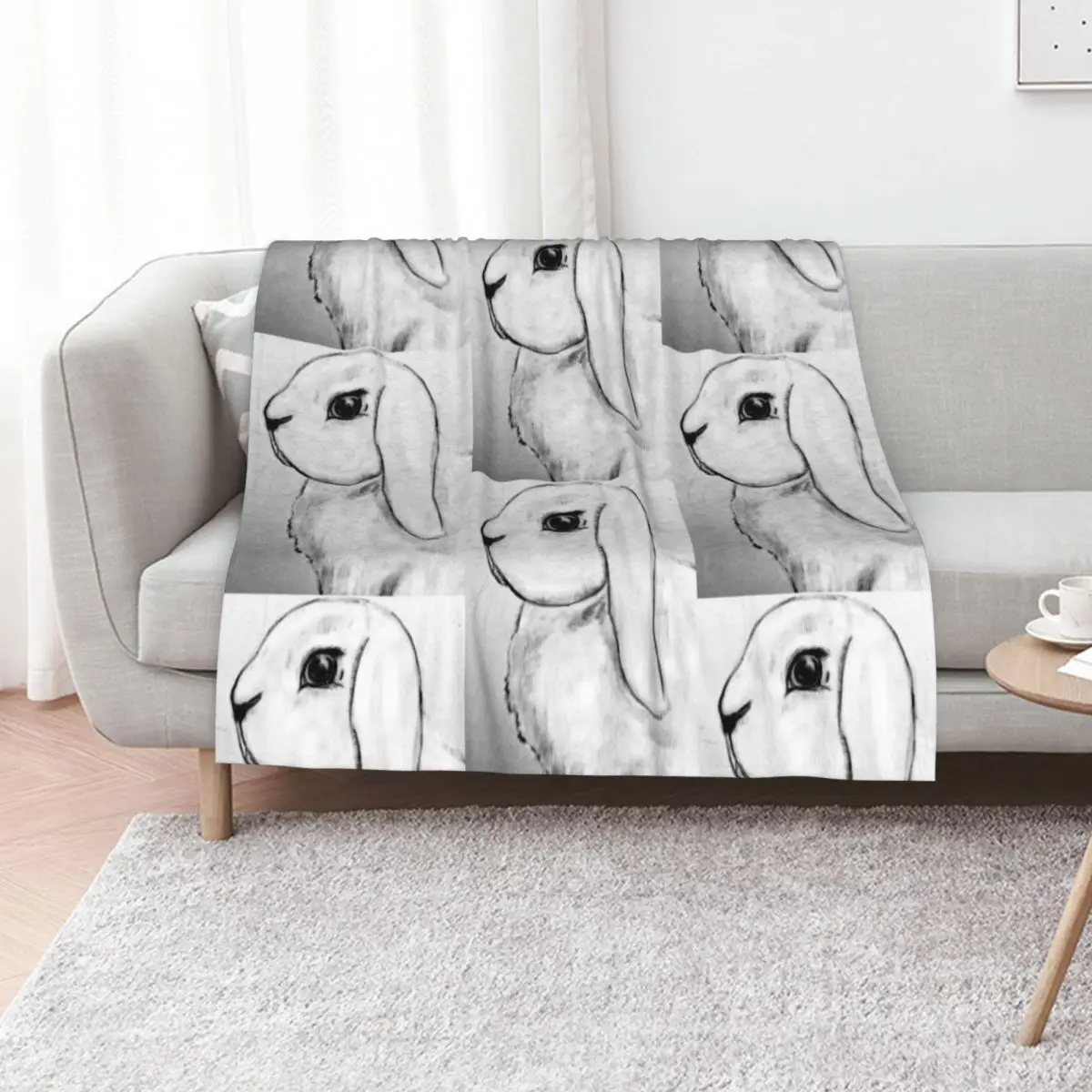 White Lop Bunny Rabbit Throw Blanket Thin Soft Blanket for Summer Night Sleeping