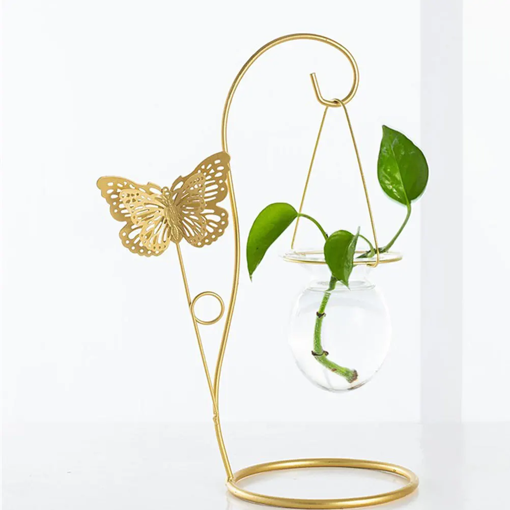 

1Pcs Butterfly Water Planting Vase Glass Bottle Iron Crafts Home Ornament Desktop Decoration Iron Vase