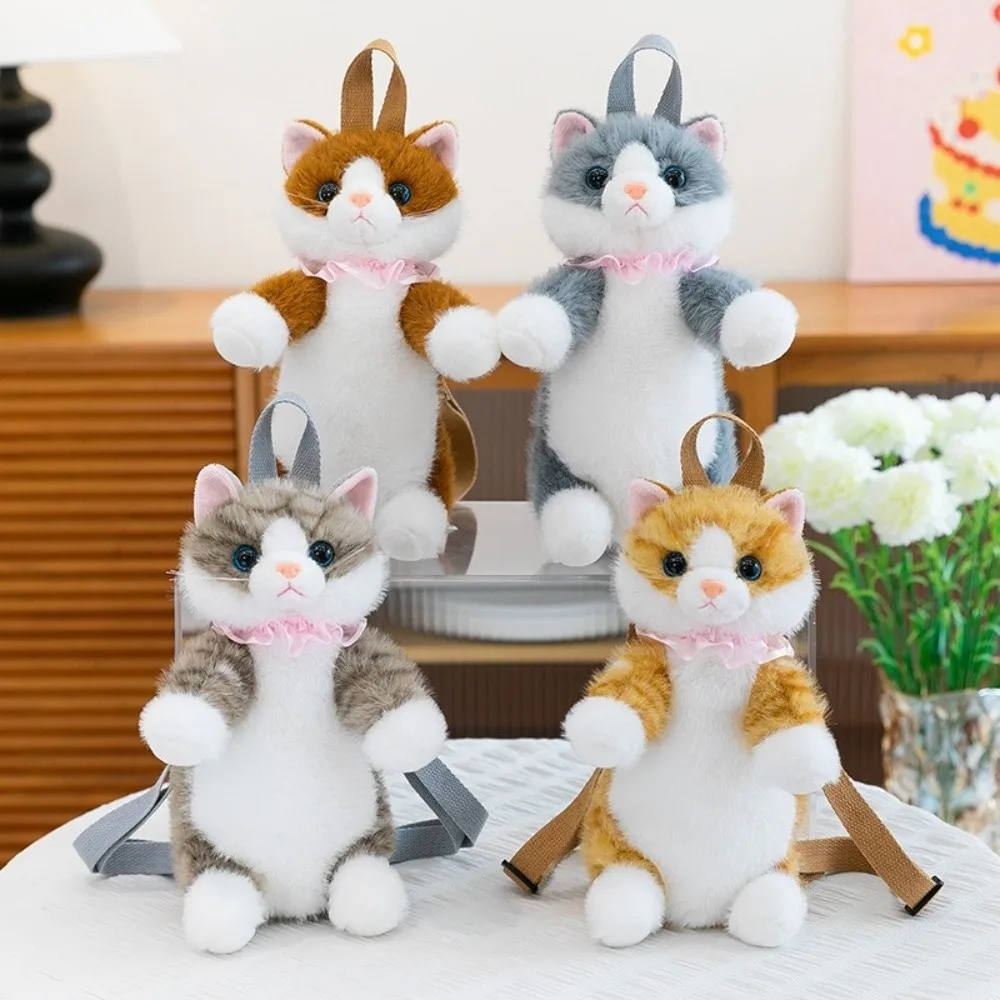 New Soft Realistic Cat Backpack Kawaii Cartoon Simulated Puppet Daypack Fluffy Anime Stuffed Animals School Bag Travel Storage