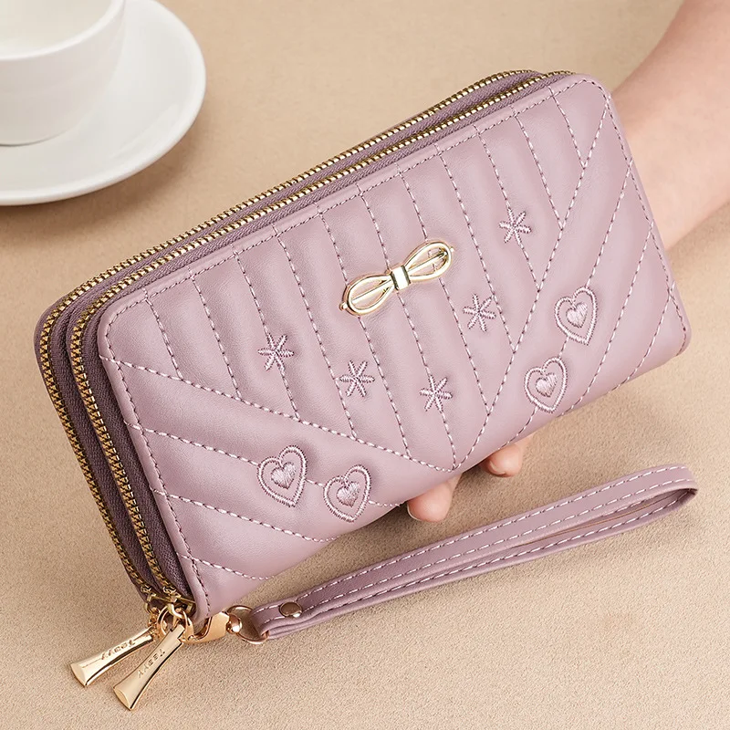 

Long Women's Wallet Double Zipper Clutch Money Clip Female Leather Tassel Coin Bag Card Holder Large Capacity Embroidery Purse