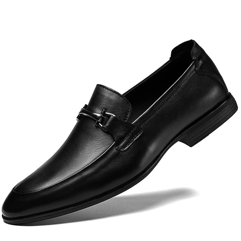 

Spring New High-quality Metal Buckle Loafers Pointed Low Heels Luxury Brand Business Formal Leather Shoes Leather Casual Shoes