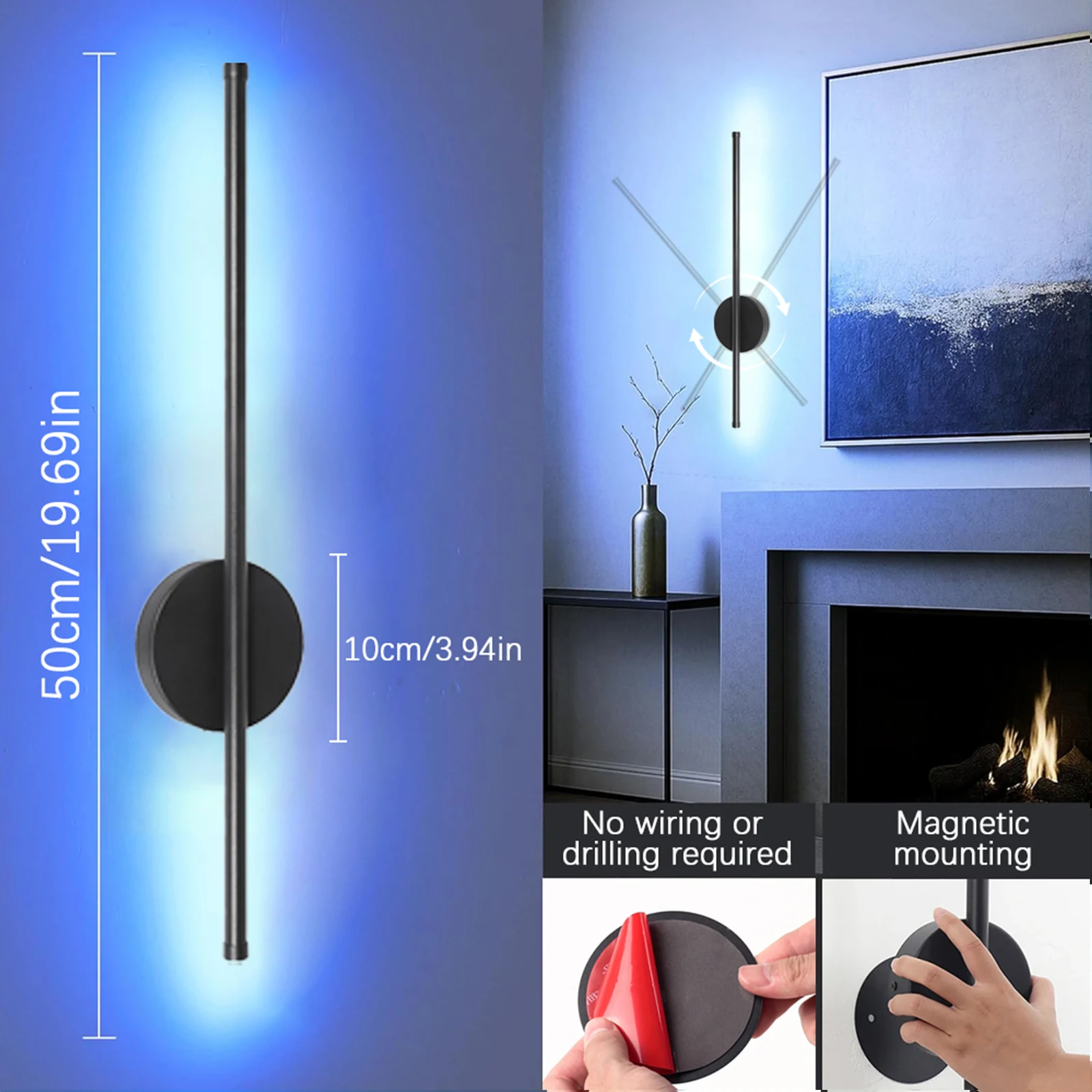 

Настенный светильник RGB с магнитным креплением, 4400 мАч, для гостиных, спален, игровых комнат, офисов, баров, декоративное освещение для интерьера