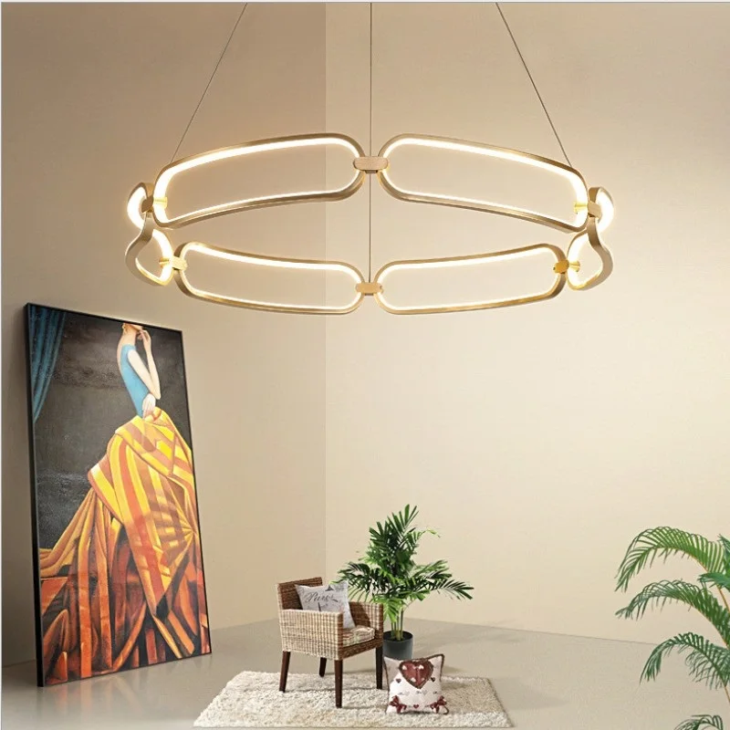 Imagem -02 - Luxo Ouro Led Ring Chandelier Mid Century Iluminação Moderna Nordic Villa Sala de Jantar Luzes Pingente