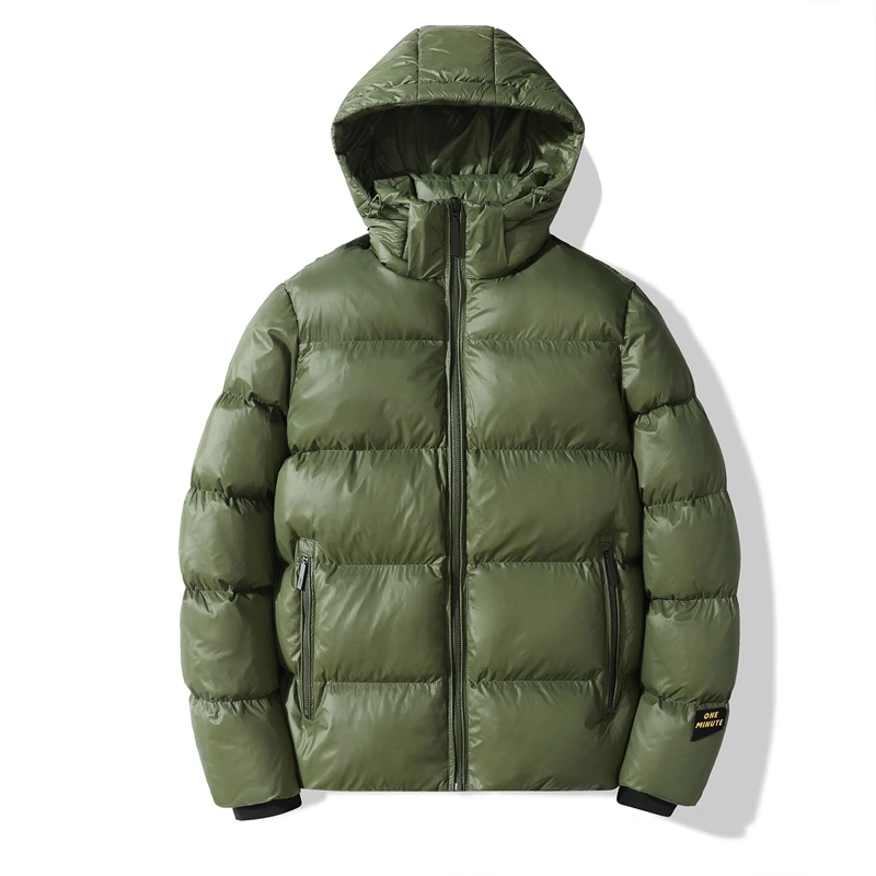 Casacos puffer com capuz masculino, roupa de algodão acolchoada bolha, casacos monocromáticos, parkas impermeáveis, preto quente, inverno