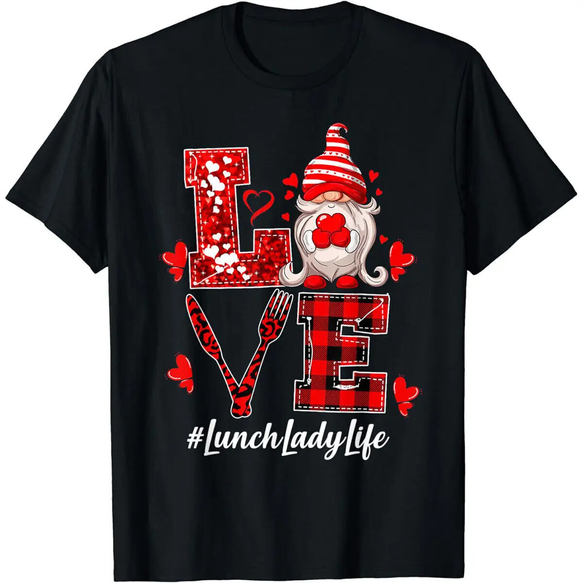 

LOVE Heart Lunch Lady Cafeteria Worker Gnome Valentines Day T-Shirt Funny Gift