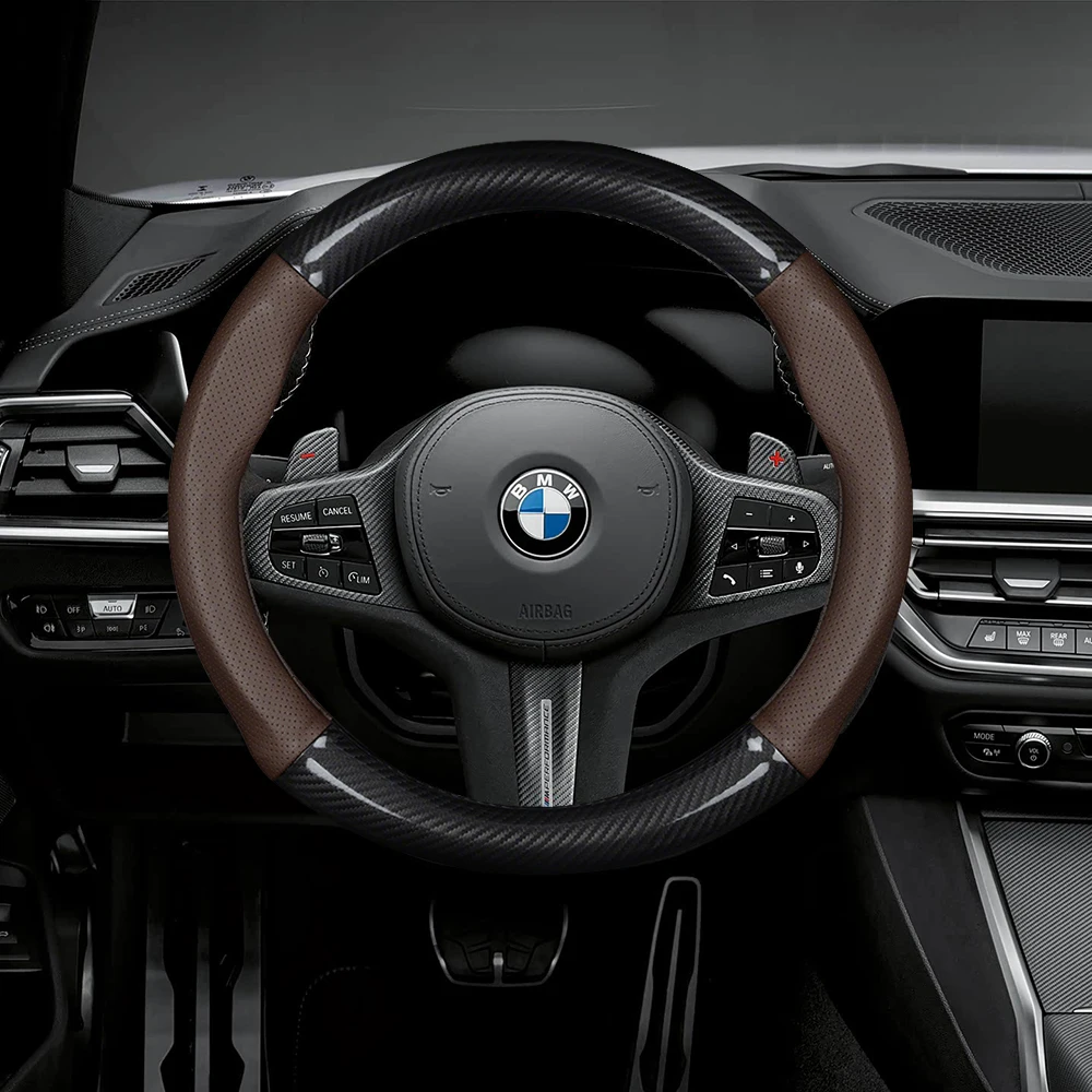 

For BMW M2 M3 M4 F10 F11 F15 F16 F20 F21 F25 F30 F31 F80 328i 530i 730i X1 X3 X5 Carbon fiber Leather Car Steering Wheel Cover