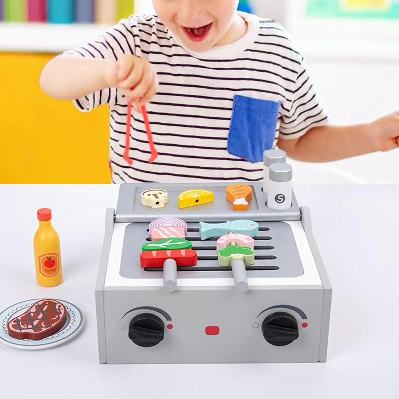 

Kids Wooden BBQ Grill Playset Barbecue Grill Toy Kitchen Toys Set for Toddlers Children Preschool Boys Girls Birthday Gifts