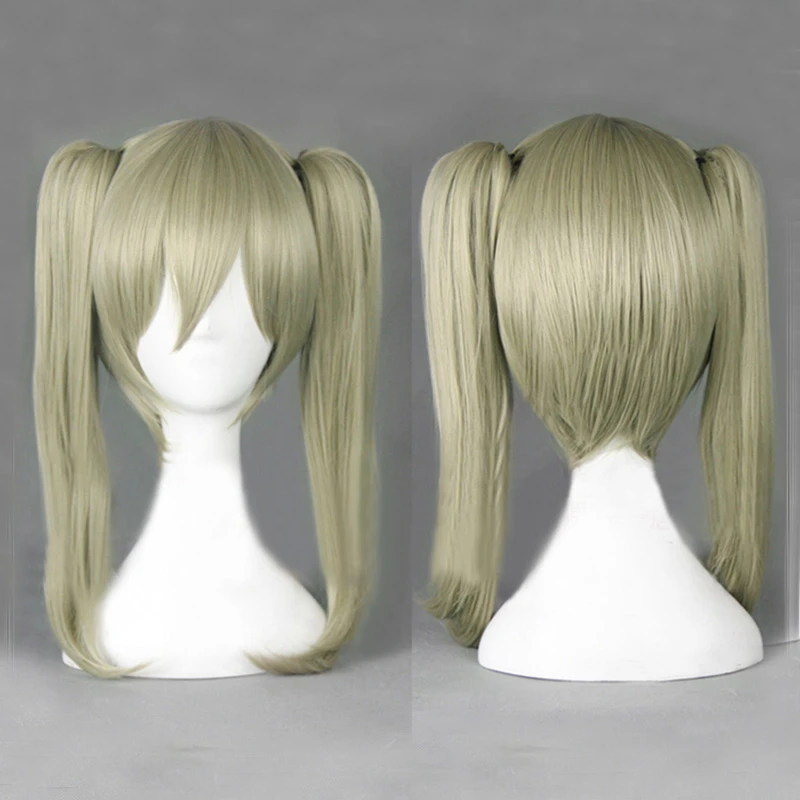 Anime Soul Eater Maka Albarn Cosplay Wigs Linen Double ponytail Heat Resistant Synthetic Hair Wig + Wig Cap