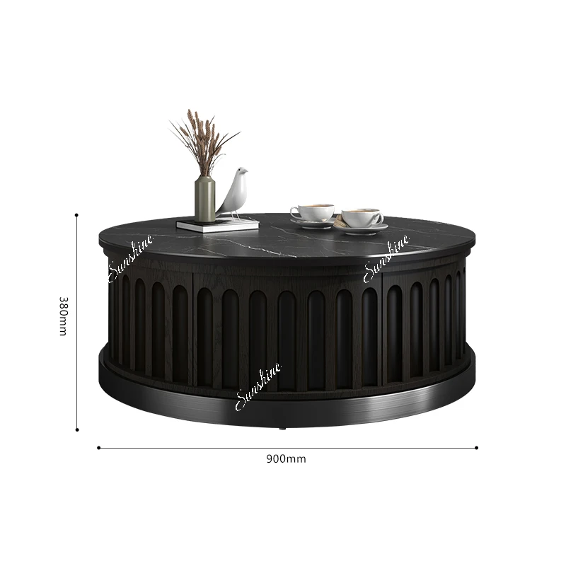 Light luxury modern living room home solid wood villa tea table black rock slab table  FT