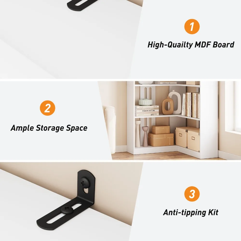 رف كتب مفتوح للمزرعة مقاس 72.8 بوصة، خزانة كتب زاوية مكونة من 5 طبقات من الخشب على شكل حرف L #6