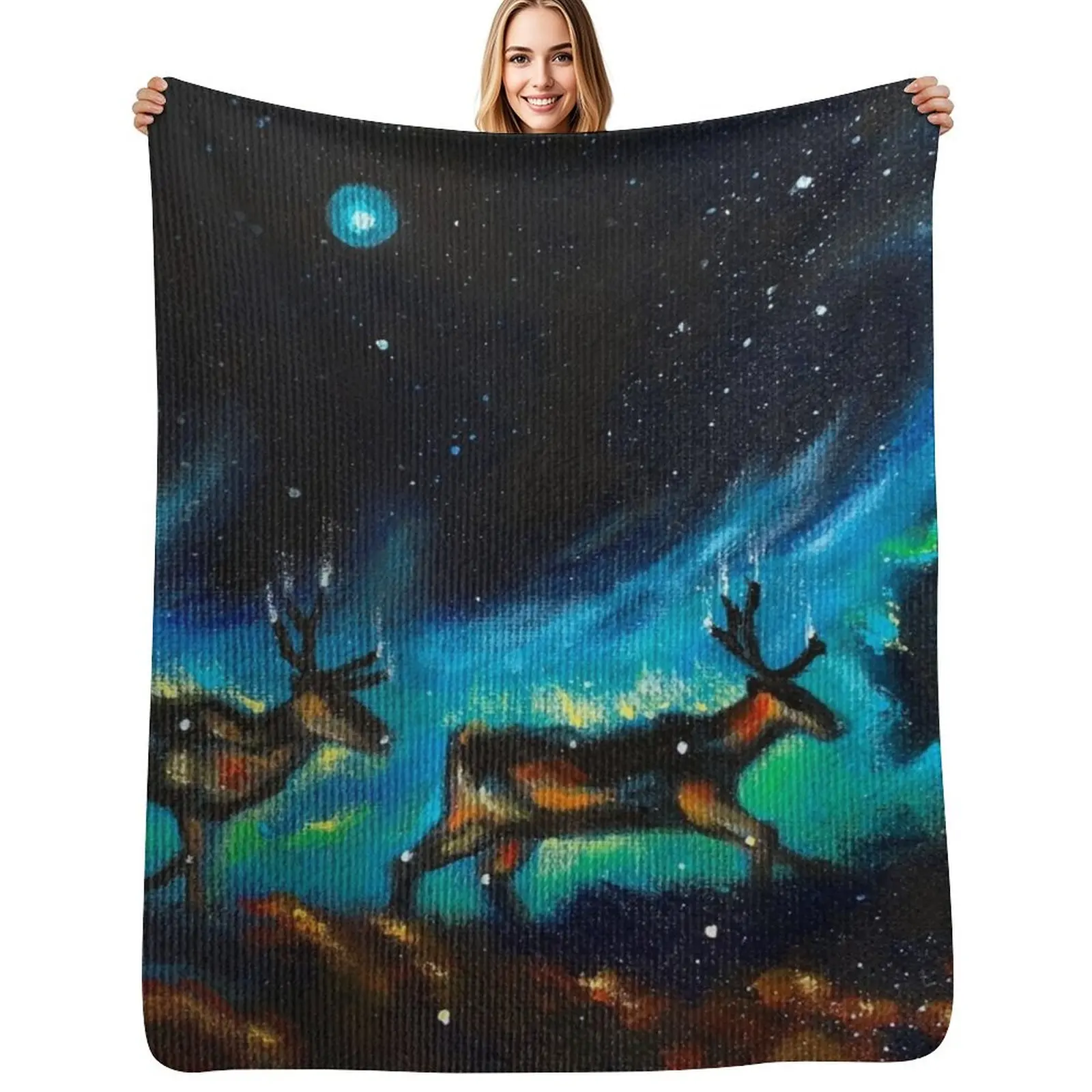 

Caribou Universe Throw Blanket Flannel Fabric Thins Summer Beddings for winter Blankets