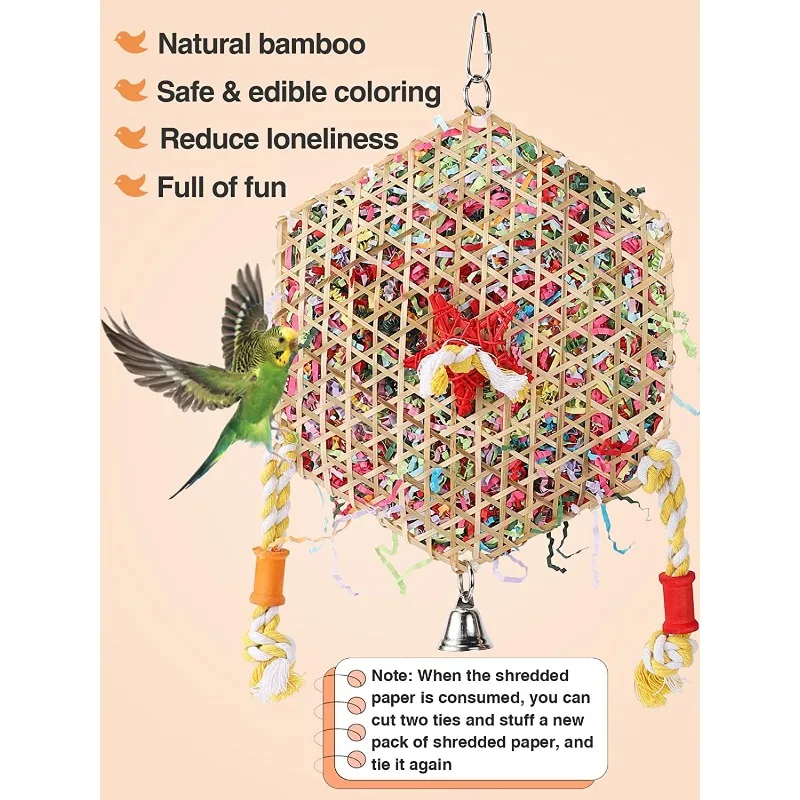 1PCS Parrot Bite Toys Climbing Foraging Bird Chew Toy Colored Paper Shredder Bamboo Woven for Lovebirds Cockatiels Budgies