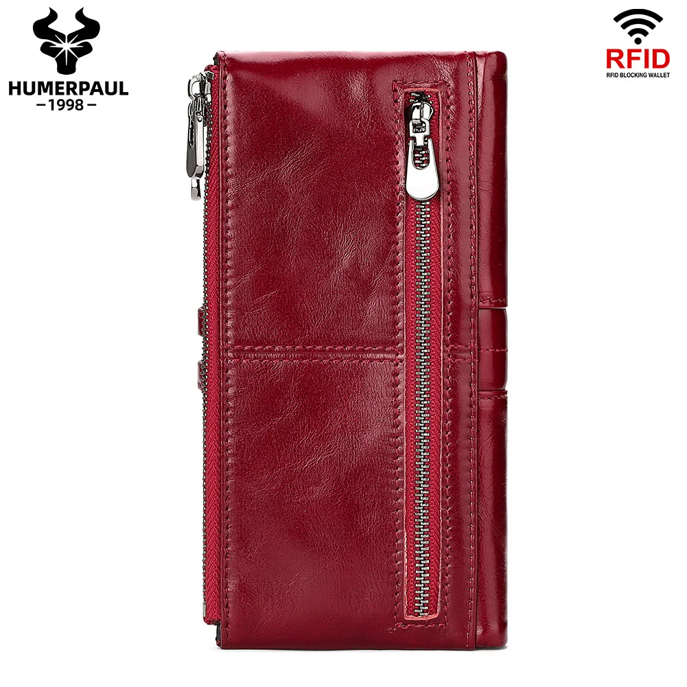 RFID Antimagnetic Card Holder Clutch Best Selling First Layer Cowhide Coin Purse Long Genuine Leather Women's Wallet