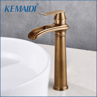 KEMAIDI Antique Brass Bathroom Basin Sink Faucet Waterfall Hot Cold Mixer Tap Single Handle Basin Faucets Deck Mounted Tap Black