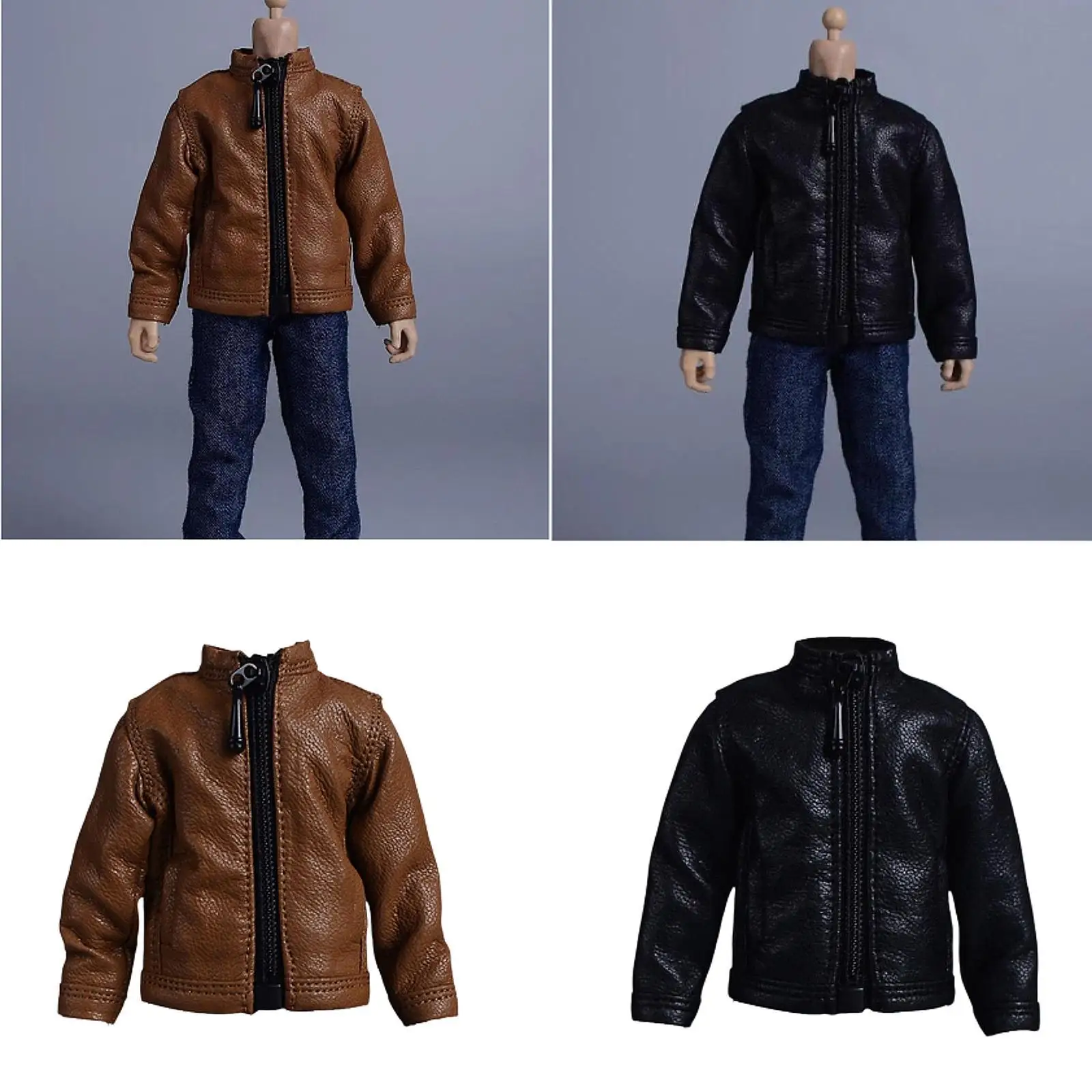 

1/12 Scale PU Leather Jacket Handmade Doll Clothes for 6in Dress up Figures