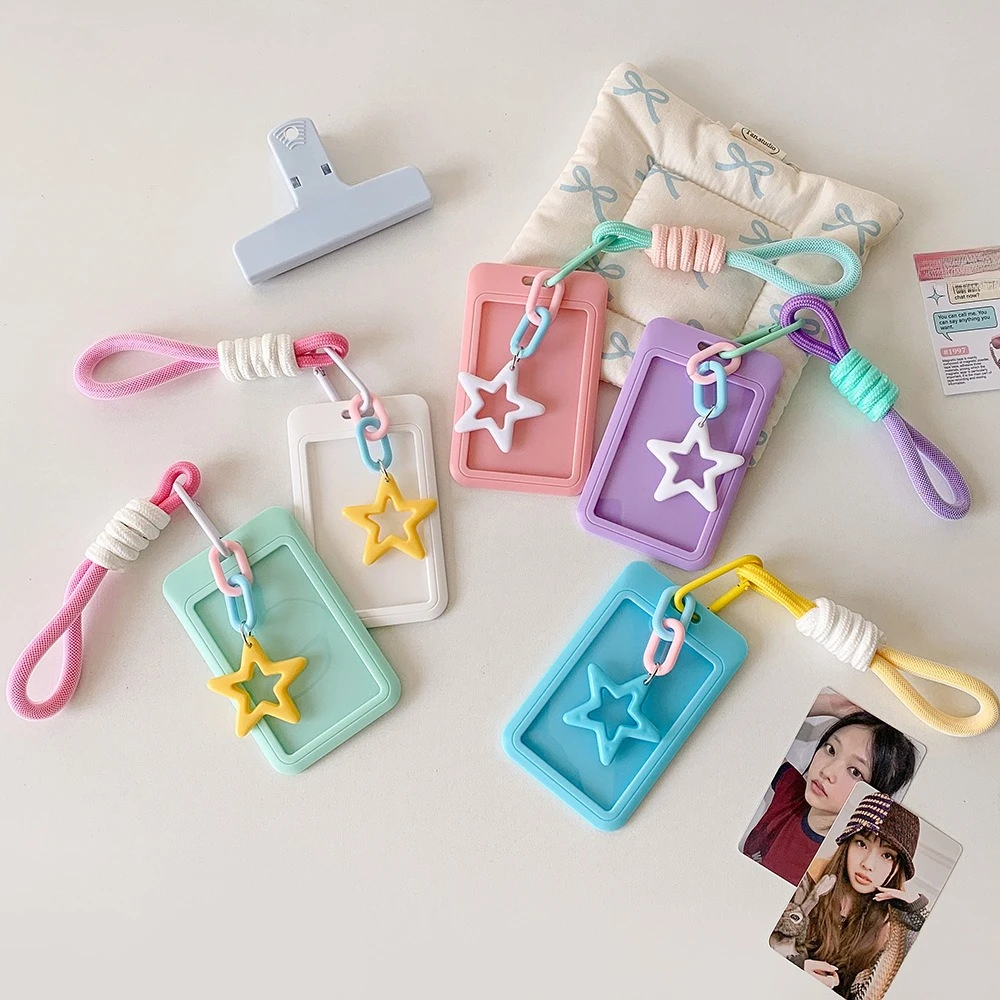 1Pc Cartoon Star Card Holder Colore della caramella ID Card Sleeve Portachiavi Corda a mano Identità Custodia per carta di credito Custodia per autobus bancarico