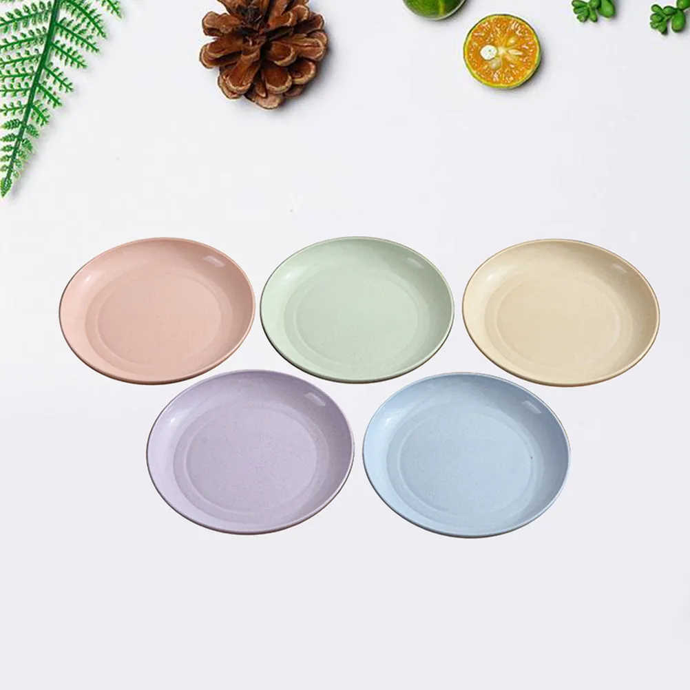 Juego de vajilla de paja de trigo, vajilla segura y degradable, fácil de limpiar, para pasta, ensalada, frutas, aperitivos, pan, huevos fritos, fideos de res, 5 uds.