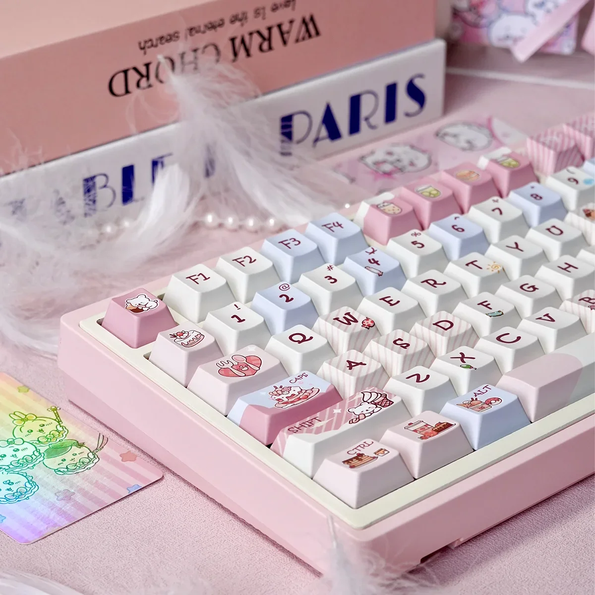 Cream Sweetheart Keycaps Cherry Profile Five-sided Thermal Sublimation PBT Material Mechanical Keyboard Caps 145Keys Pink Keycap