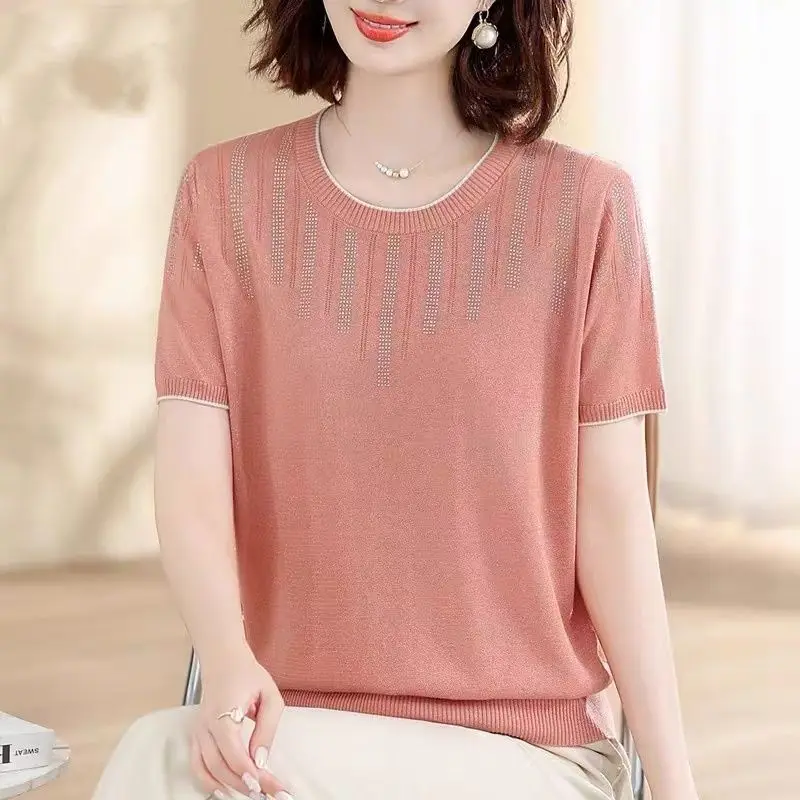 Knitted Short Sleeved Sweater One Line V-neck Slim Fit Basic Top Korean Fashion Clothing Q293