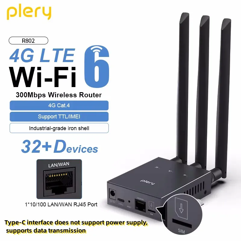 PLERY 4G Wireless Router 300Mbps 2.4G/HZ SIM Card Router WiFi6 Te Router with External 5dBi External Antenna for Outdoor