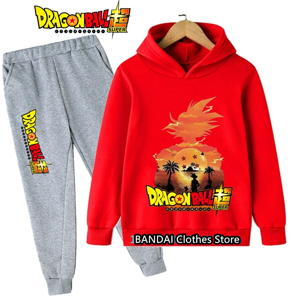 Dragonball garçons dessin animé Goku ensemble à capuche enfants 3-12Y automne hiver doux chaud mignon Anime imprimé confortable 2 pièces porter ​