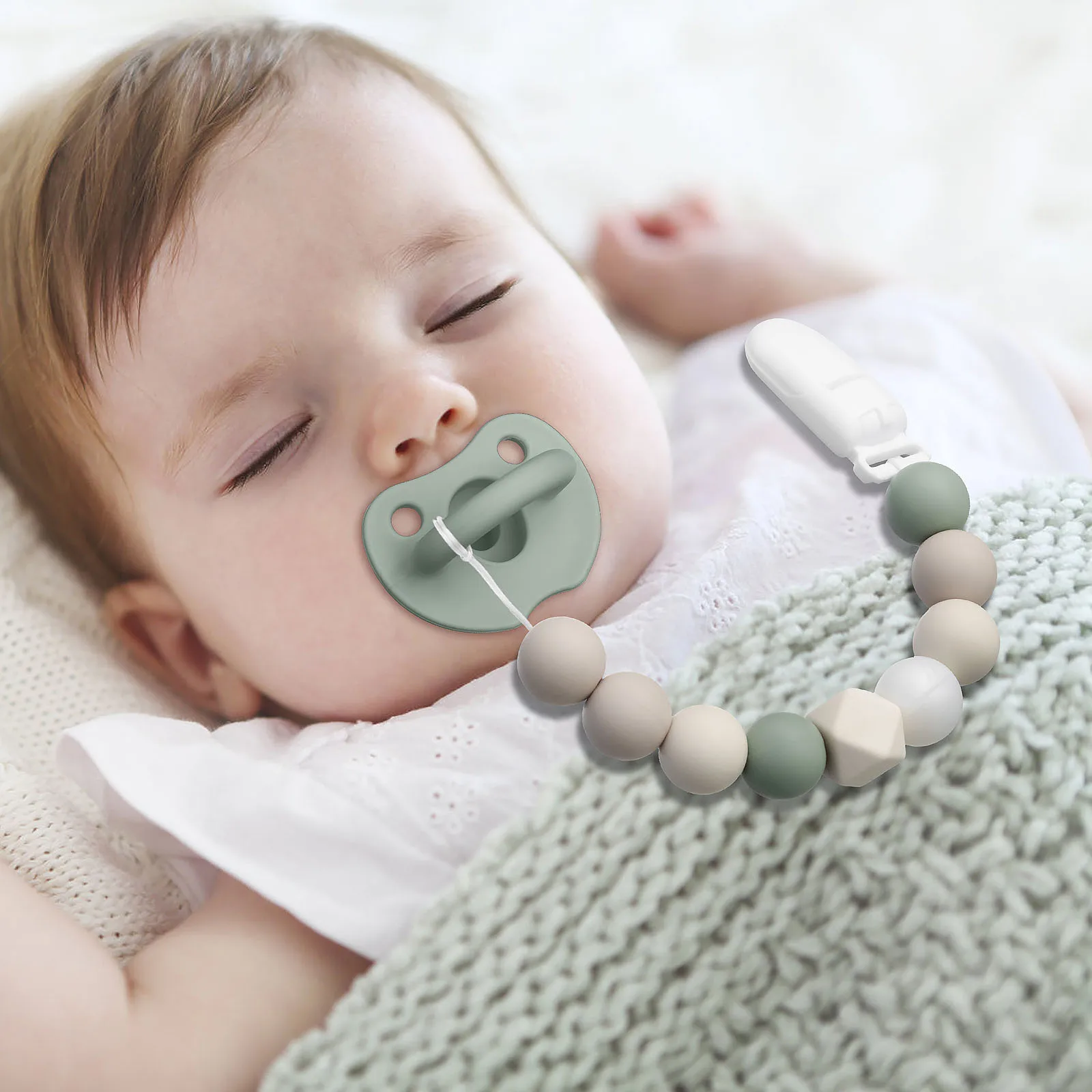 Baby Teether Pacifier Chain Silicone Green Pacifier Clips Baby Silicone Bead Pacifier Clip Chain Newborn Dummy Nipple Holder