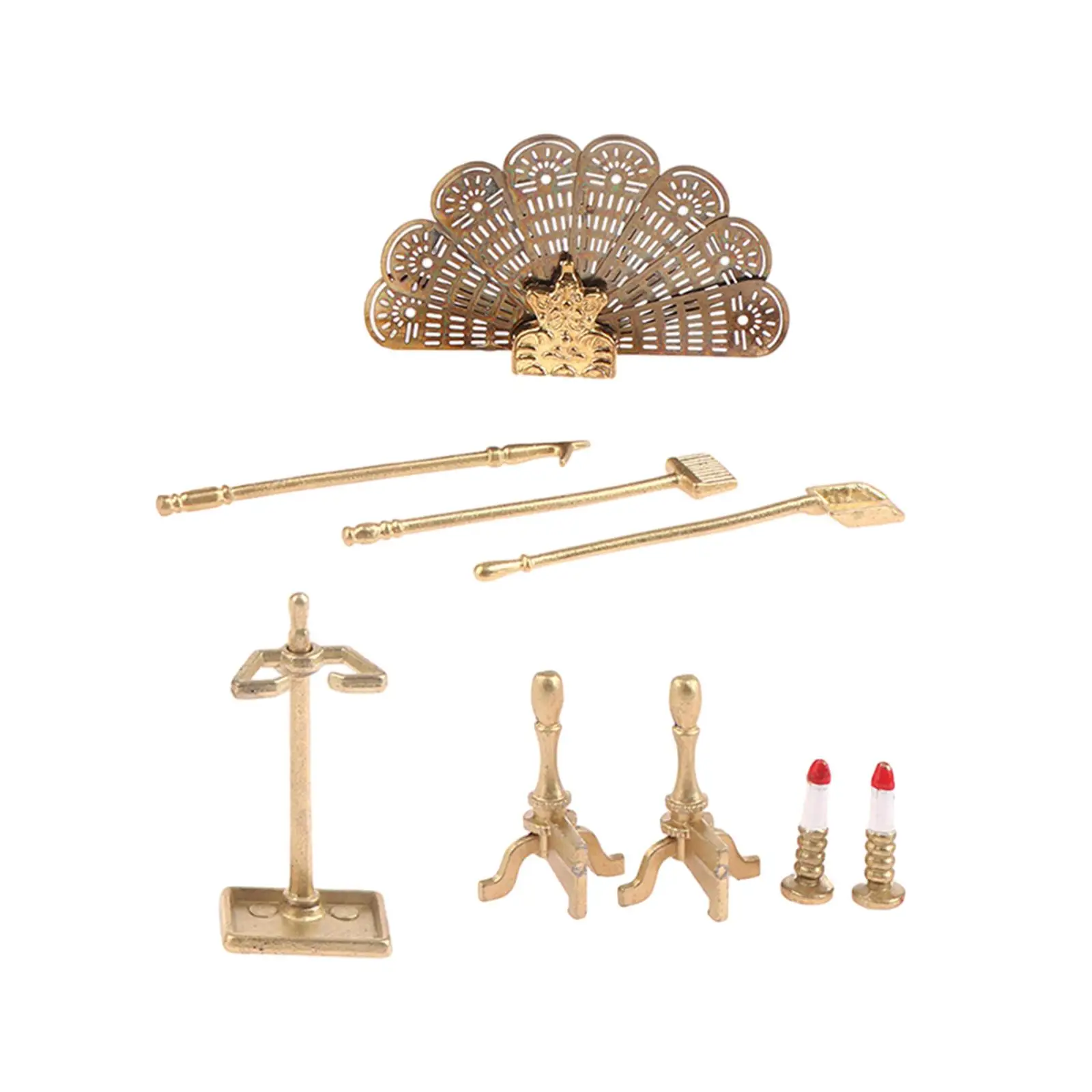 Decoração de lareira para casa de bonecas 1/12, modelo em miniatura, decoração de metal resistente