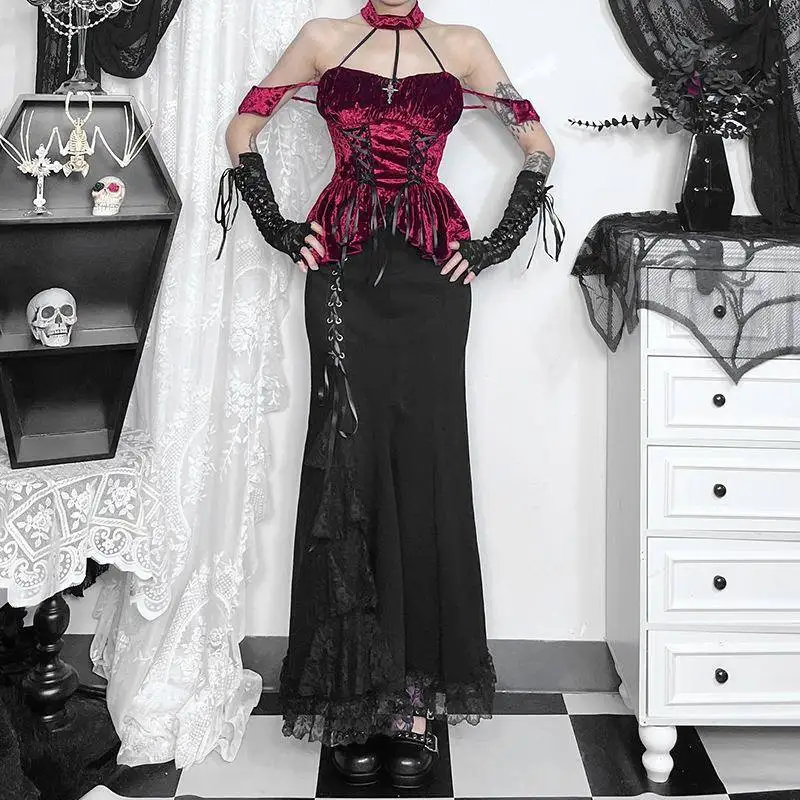 k 2025 New Sle Semi-Body Skirt XS24 loween Sexy Slim Fi Tail Bow Tie Women's Skirt Polyester Fiber mid Waist Design