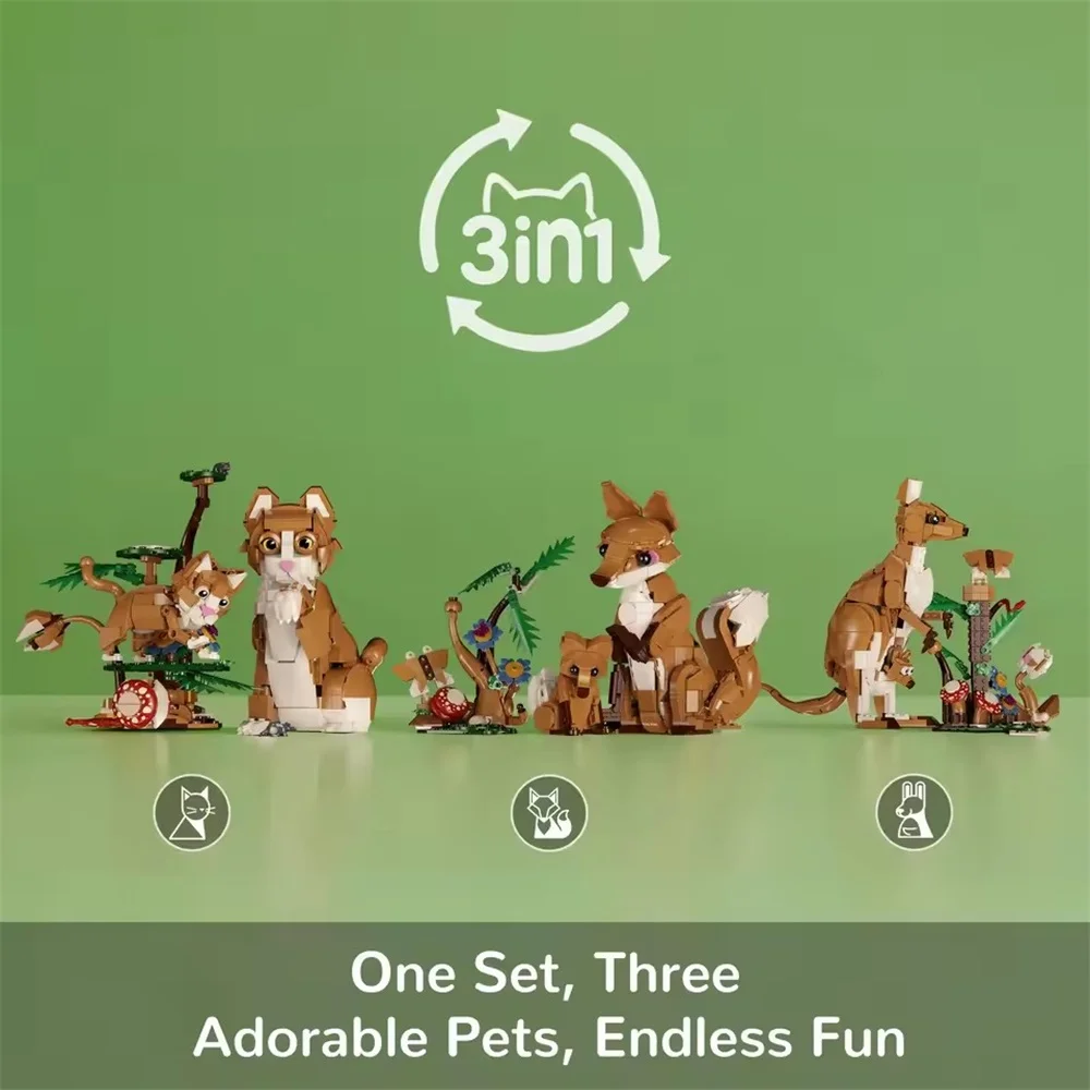 3 in 1 Forest Animal MOC Model 1038 Pcs Creative STEAM Gift for Teens Adults Home Desktop Display Assembly Kit Nature Scene