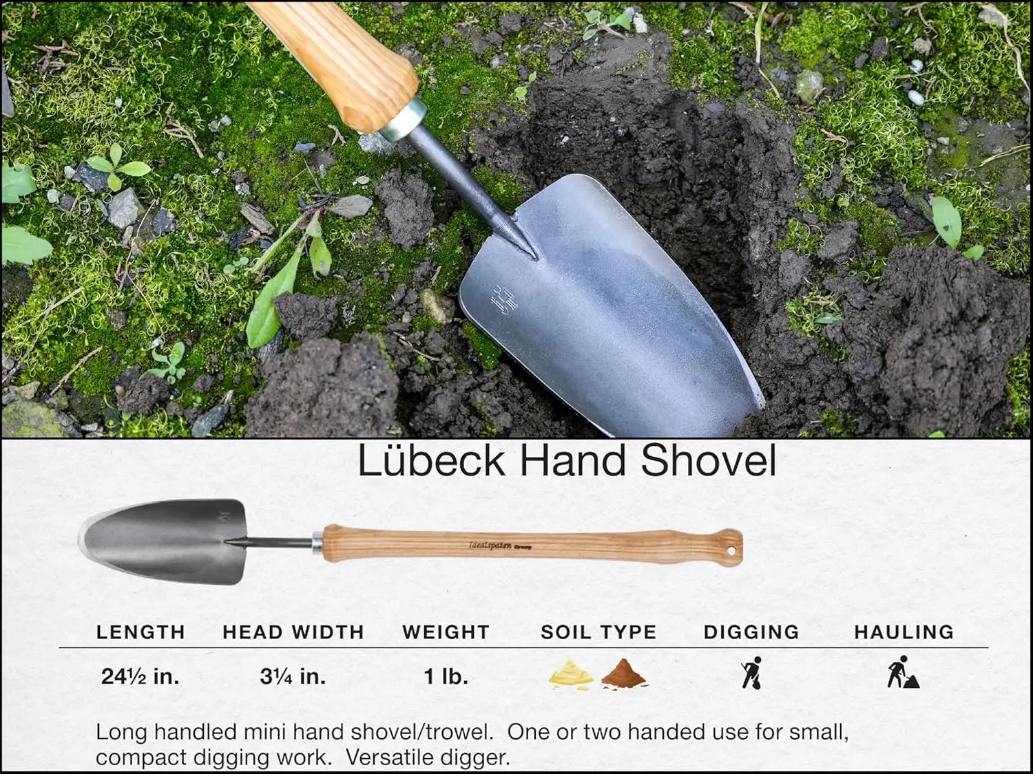 مجموعة أدوات الحديقة - مجموعة مكونة من 4 قطع - مجرفة بانزر فيلد، ماتوك هايدلبرغ، مشط يد هانوفر، مجرفة يدوية لوبينك #5