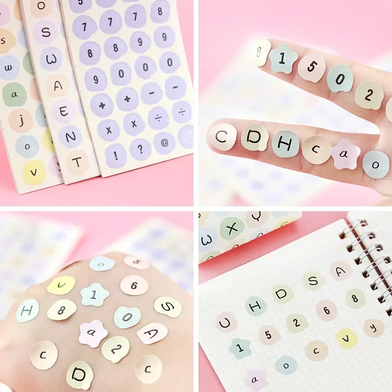 12pcs/set Simplicity Cute Number Letter Sticker for Kids Candy Color Number Label Scrapbook Journaling Sticker Student Supplies