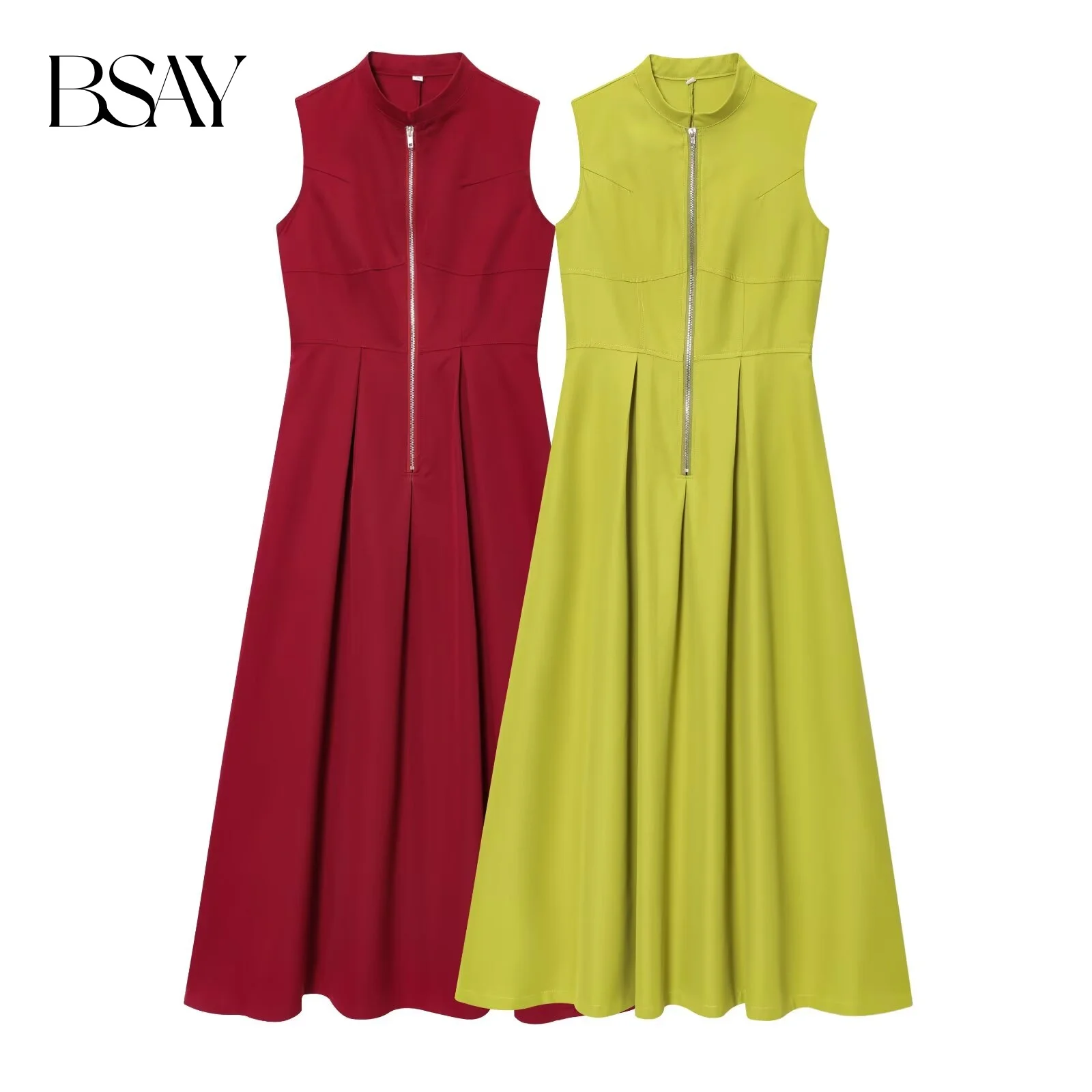 เดรสยาว BSAY รุ่นใหม่ประจำฤดูร้อนปี 2025 คอกลม แขนกุด ทรงเข้ารูป สไตล์ลำลอง สีพื้น เรียบหรู สไตล์ฝรั่งเศส เหมาะสำหรับงานกลางคืน