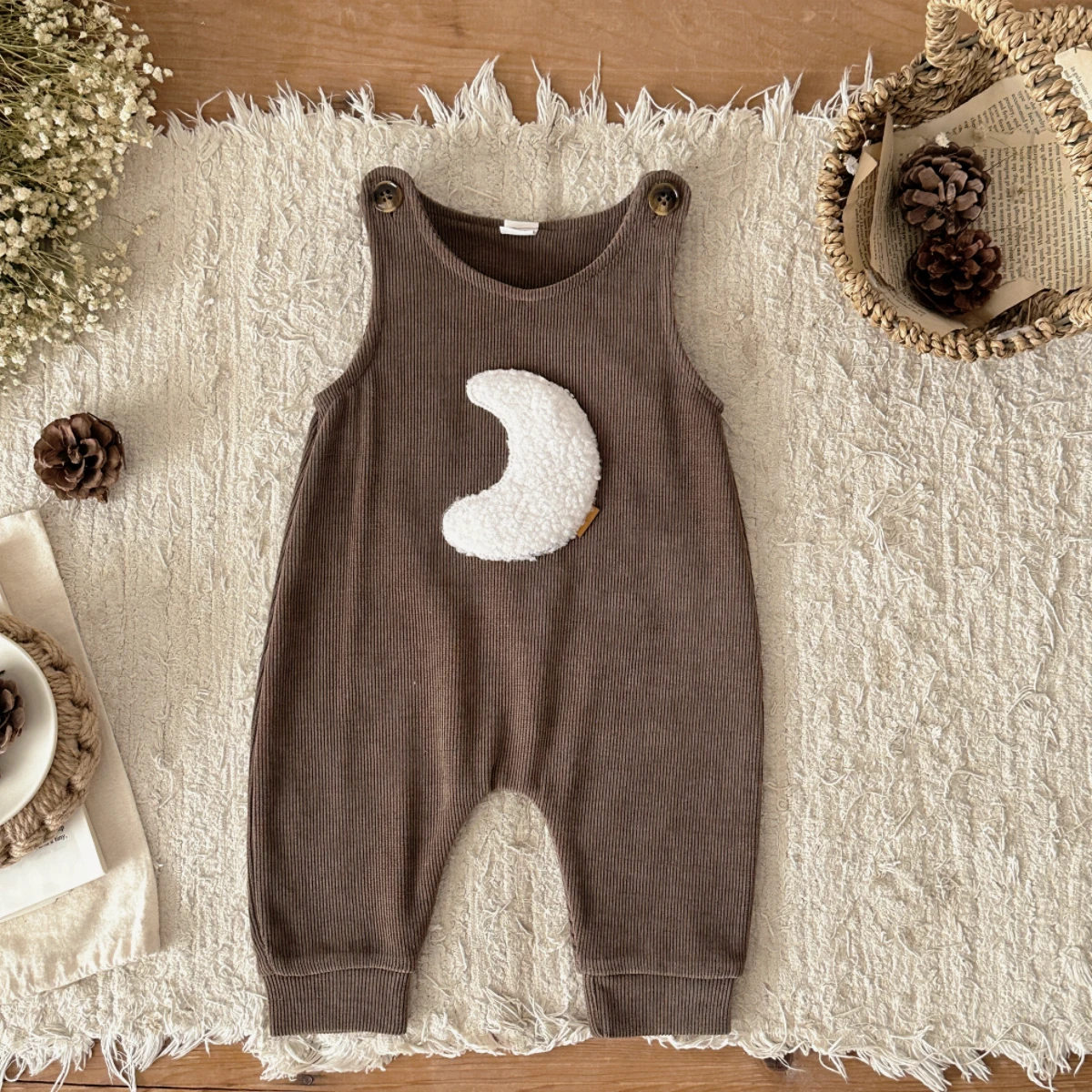 

0-18 Baby Jumpsuit Shoulder Strap Moon Ice Cream Towel Embroidery Comfortable Soft Boy Girl Autumn Sleeveless Newborn Clothes