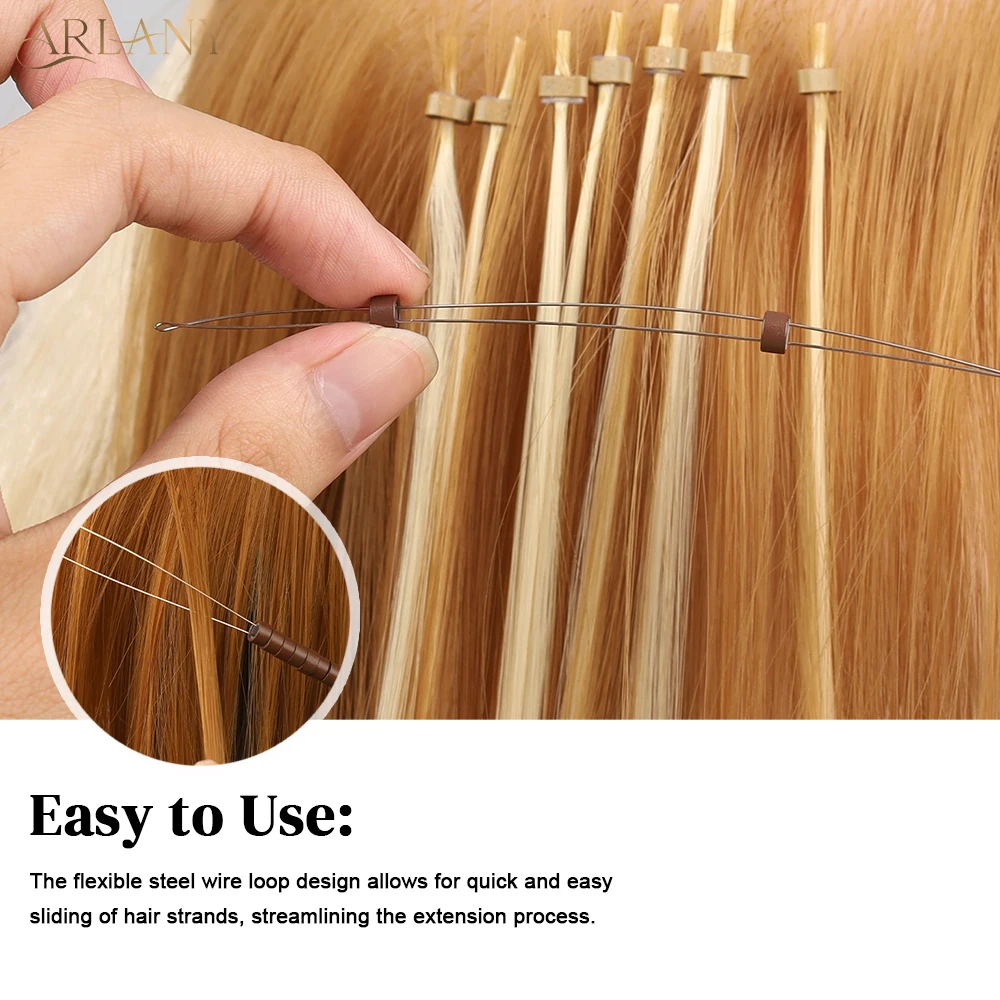 ARLANY 2Pcs Hair Extension Loop Tool for Micro Beads Hair Extension Loop Needle Threader Wire Pulling Hook Tool Bead Device Tool