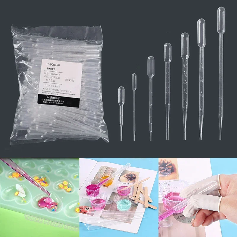 100Pcs Disposable Plastic Eye Dropper Transfer Graduated Pipettes for DIY Epoxy Resin Silicone Mold Jewelry Making Tool