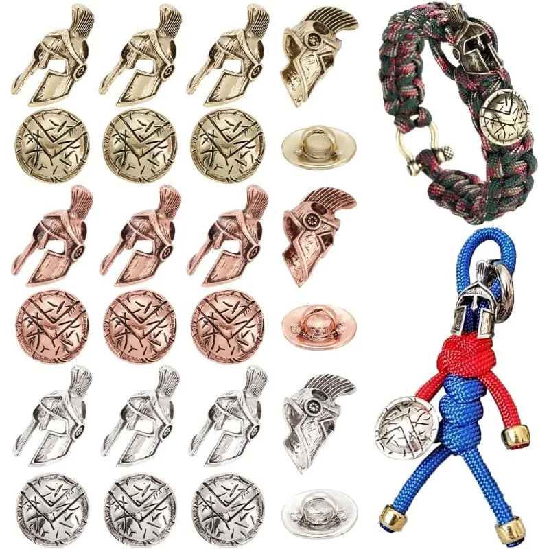 

24Pcs 3 Colors Alloy Beads Buttons and Charms EDC Cord Lanyard Bracelet Keychain Beads Shield Buttons Spartan Helmet European