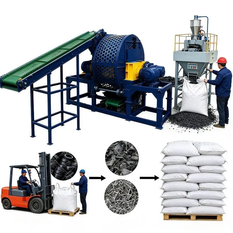 Scrap Car Tire Wire Drawing Machine and Tire Shredder Waste Tyre Recycling Line Rubber Powder Equipment