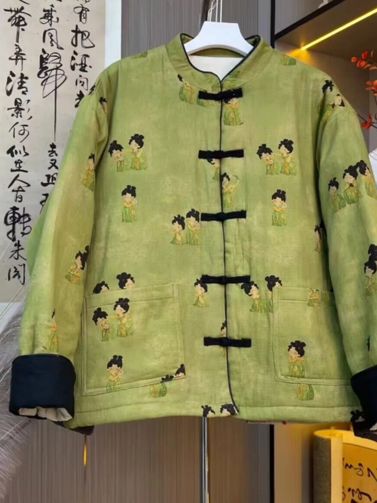 

Новый китайский женский хлопковый джет с пуговицами и воротником-стойкой, костюм Тан, топ Thiened, осенне-зимняя верхняя одежда