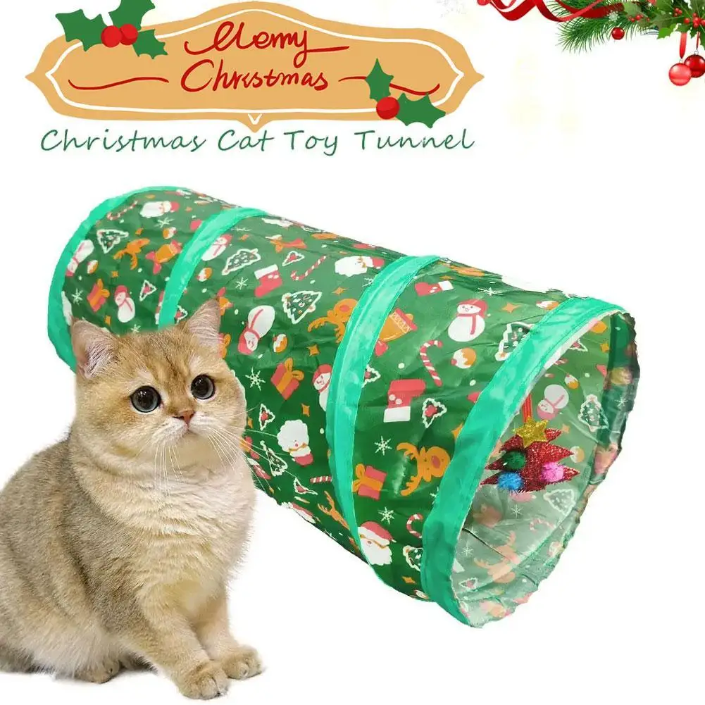 Christmas Cat Tunnel Foldable Cat Toy S-Shaped Tunnel Cat Space Exercise And Entertainment Christmas Atmosphere Gift