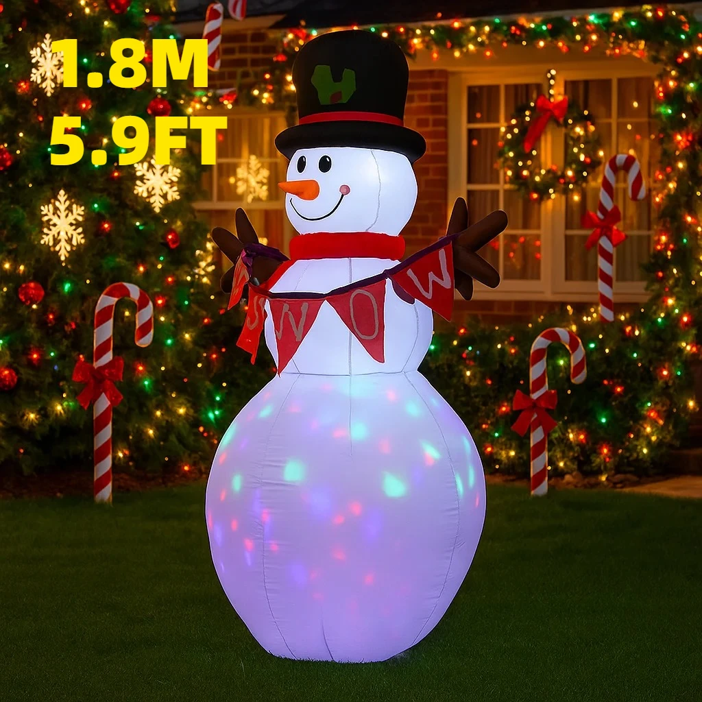 5.9FT opblaasbare sneeuwpop met bannerverlichting LED Home Decor Speelgoed Tuin Kerstornamenten Decorbenodigdheden Outdoor Vakantie Opblaaslicht