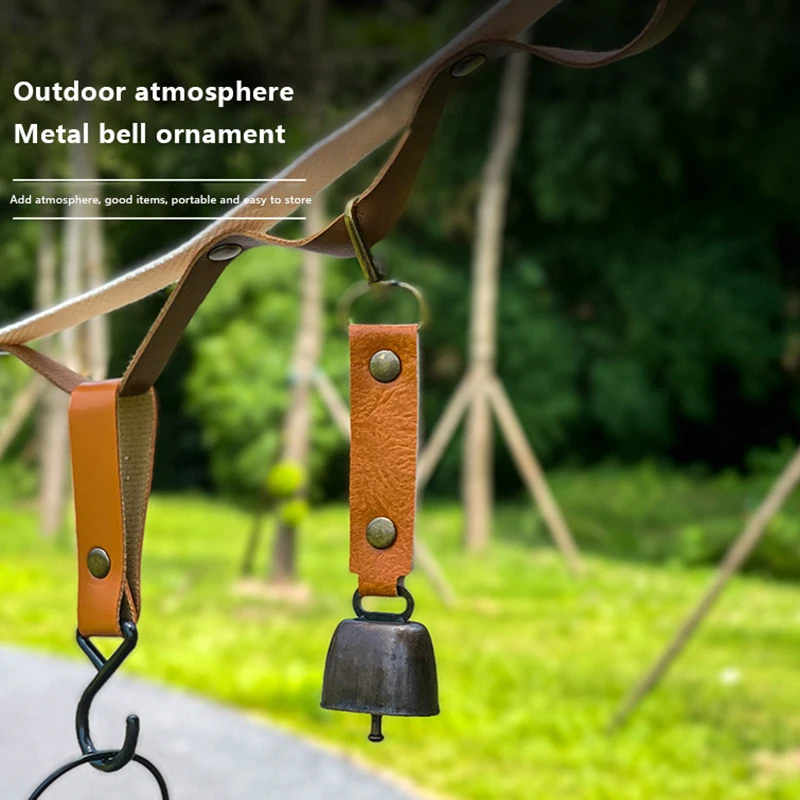 Portable Metal Bear Repellent Bell PU Leather Strap Anti-lost Hiking Reminder Bell Outdoor Camping Noise Maker Bell Bag Pendant