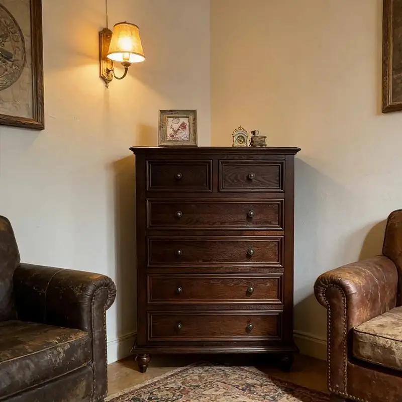 HYS American style French retro solid wood chest, bedroom locker, bedside drawer cabinet, living room storage locker